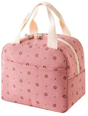 WYSUMMER Bolsa de almuerzo, bolso térmico para mujeres, bolsa refrigerada de lonchera térmica de pana, bolsa de almuerzo para adultos (Pequeña flor rosa)