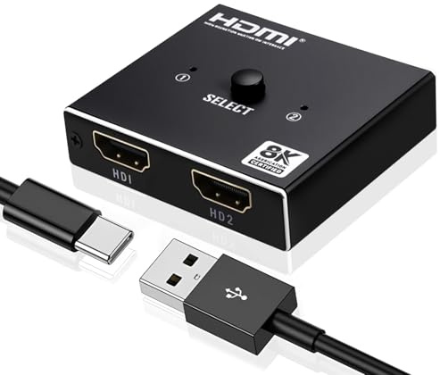 Maxhood HDMI Switch Splitter Adapter 8K@60Hz, Bi-Directional HDMI Splitter 1 in 2 Out/Switcher 2 in 1 Out, 2.1 Hub Support Dual Monitor HDCP2.2 Compatible with Xbox PS5/4 Blu-Ray Player