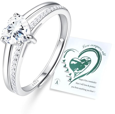 Adramata Ring Silber 925 Damen Verstellbar Daumenring Verlobungsring Glänzende CZ Herzring Engagement Rings Promise Ring Stapeln Eheringe Gold Silber Rosegold Ring für Frauen