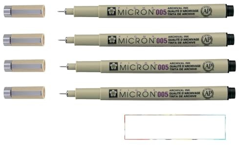 PIGMA MICRON Sakura 005 Packung mit 4 Schwarzen Fineliner und 1 Karte