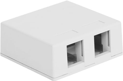 ICC 2 Port Surface Mount Box in White, Works with Slim and Wide Profile Keystone Jacks (Sold Separately), Compact Outlet for Voice and Data Connections, UL Listed TAA Compliant, IC107SB2WH