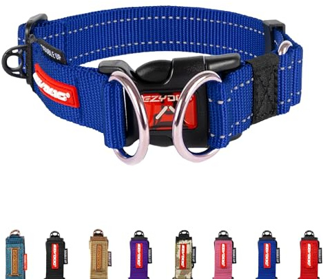 EzyDog Double Up Dog Collar | Dog Collar Small, Medium, Large Dogs, Reflective Dog Collar, Supreme Comfort, Soft Neoprene Material, Strong Nylon Webbing (Medium, Blue)