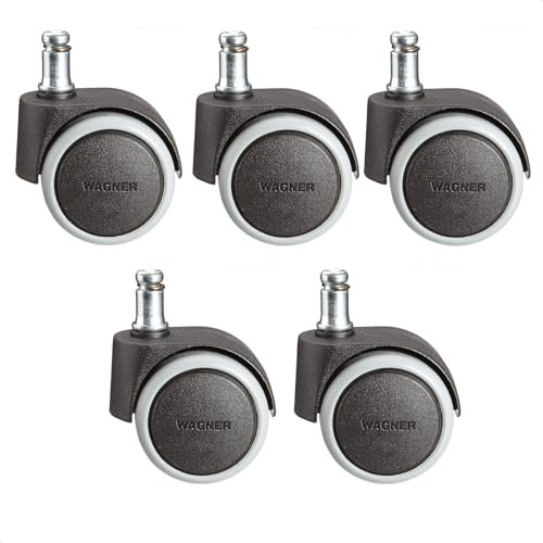 WAGNER Drehstuhlrollen/Bürostuhlrollen 5tlg. Set - SOFT - Durchmesser Ø 50 mm, Bauhöhe 55 mm, Softlauffläche, intervallgebremst, Steckstift 11 x 20 mm, Tragkraft 50 kg/Rolle - 02401161