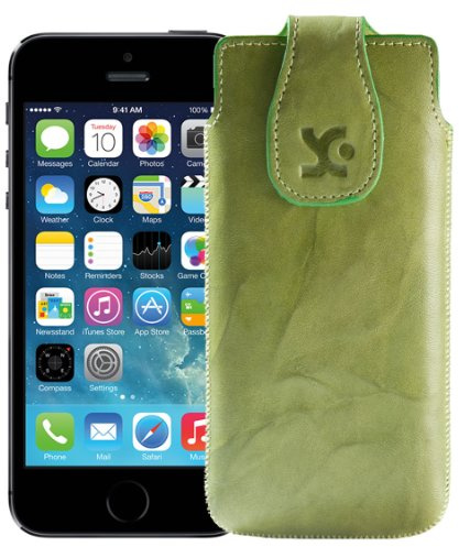 Suncase Original Echtleder Tasche für | Apple iPhone SE/iPhone 5S | Leder Etui Handytasche Ledertasche Schutzhülle Case Hülle in wash-grün