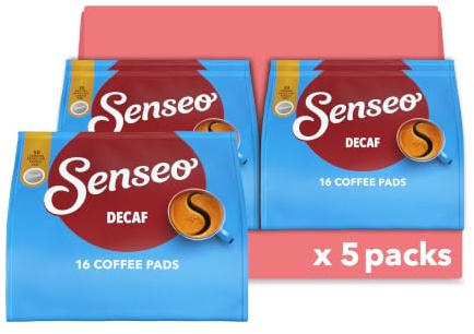 Senseo Pads Decaf Enkoffeiniert, 5 x 16 Getränke, 80 Kaffeepads, Mittlere Röstung