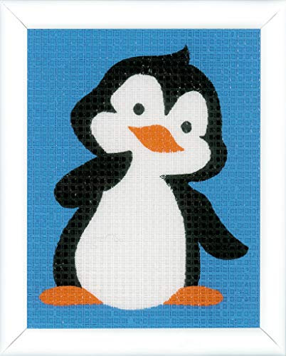Vervaco Gobelin Stickbilder zum Selbersticken Kinder PINGUIN Kreuzstich Stickpackungen Stickset für Anfänger ca. 12,5 x 16 cm Bastelset Handwerker DIY Sticken Set Kreatives Geschenk