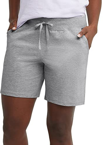 Hanes Womens Jersey Pocket Shorts, Drawstring Cotton 7 Inseam Athletic-shorts, Light Steel, Medium US