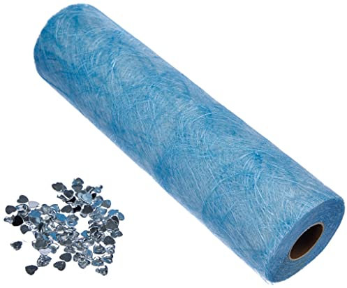 Sizoweb Tischband - 25 Meter Rolle + 100 Deko Herzen Gratis (30cm Breite, in Hellblau)