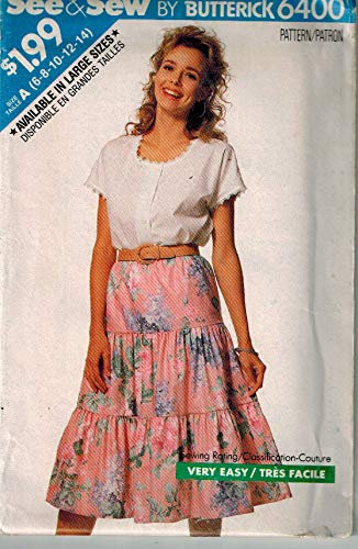 Butterick Printed Pattern - Sewing - # 6400 / 728 - Early 1970s - Misses Very Easy See & Sew Peasant Skirt - Misses Size A ( 6 - 8 - 10 - 12 - 14 )
