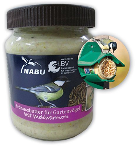 CJ Wildlife 101910415 Erdnussbutter für Gartenvögel mit Mehlwürmer 330 g - empfohlen vom NABU und dem LBV