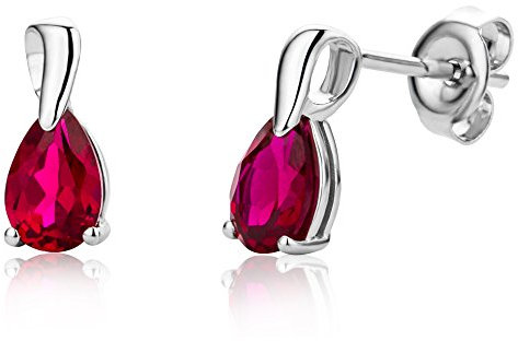 Miore Ohrringe Damen tropfen Ohrhänger mit Edelstein/Geburtsstein Rubin in rot aus Weißgold 9 Karat / 375 Gold, Ohrschmuck