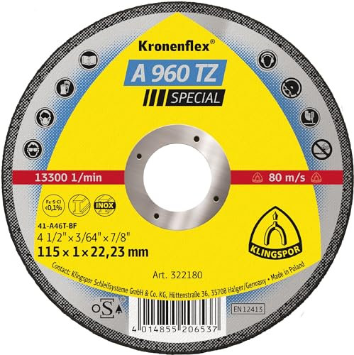 Klingspor 322180 A 960 TZ SPECIAL, Trennscheibe INOX, SPEZIAL, Verpackungseinheit 25, 115X1X22,23, 25