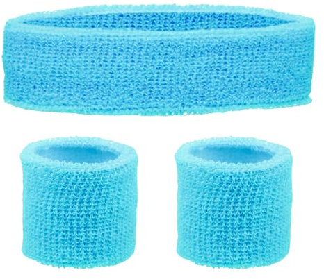 Schweissband und Stirnband Set – Schweißband Neon für 80er Jahre Outfit Damen - Neon Accessoires für Fun Runs Team Building Events Pride Partys Gymnastik Sport Tennis – Stirnband 80er Jahre (Türkis)