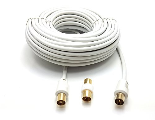 MainCore 20m Long White Gold Plated RF TV Freeview Plug to Plug White Aerial Antenna Lead Cable with Coupler (20m)