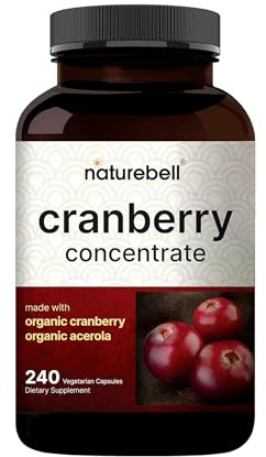 NatureBell Cranberry Concentrate - 240 Capsules - Organic Cranberry Concentrate with Acerola Cherry - Urinary Tract & Prostate Support* - Vegetarian