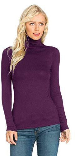 Candid Styles Womens Ladies Polo Roll Neck Long Sleeve Turtle Neck Plain Jumper Top 8 26, 16-18 Purple