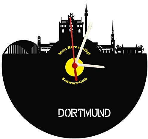bigcopy e.K. Wanduhr Dortmund Skyline schwarz-gelb hochwertige Acrylglas Uhr mit lautlosem Quarzwerk, 3mm Stärke