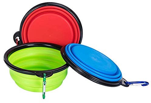 Collapsible Travel Dog Water Bowl Portable Cat Pet Silicone Food Bowl 3 Sets, Feeding trough Portable Drinking Water Drinker with Water Hook
