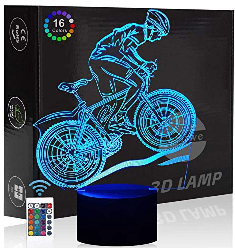 Comiwe Mountainbike 3D Illusion Nachtlicht Spielzeug,Haus Dekor LED Bettseite Tischlampe 16 Farben Ändern und Fernbedienung,Weihnachten Geburtstag Geschenk für Mädchen Junge Kinder Freunde und Familie
