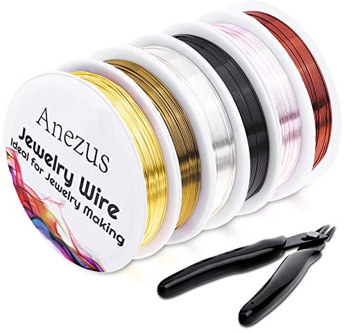 Jewelry Wire, Anezus Jewelry Making Tools Kit with 6 Rolls 24 Gauge Beading Wire and Craft Cutter Pliers for Jewelry Making Repair Supplies and Crafting