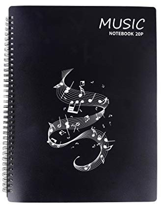Music Sheet Folder Song File Clef Paper Storage Documents Holder Bag, Blank Plastic Concert Choral Folder A4 20 Pages/ 40 Pockets for Musicians and Band, Writable and 180-degree Spiral-Bound