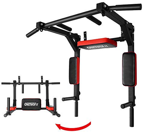 ONETWOFIT Multifunctional Wall Mounted Pull Up Bar/Chin Up bar, Dip Station for Indoor Home Gym Workout, Power Tower Set Training Equipment Fitness Dip Stand Supports to 440 Lbs OT126