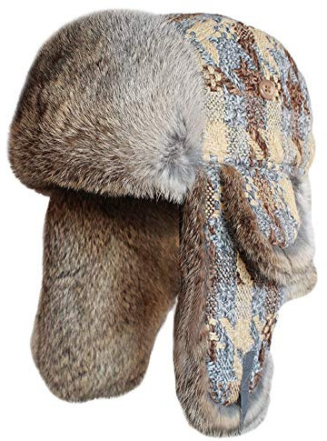 SK Studio Wintermütze mit Ohrenklappen, Warme Baumwolle Trappermütze Hut Unisex Fliegermütze Fellmütze Erwachsenen für Herren Gelb/Kaninchenfell L