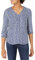 Amazon Essentials Women's 3/4 Sleeve Button Pop-over Shirt, Loose-Fit V-Neck Blouse, Navy White Petals, XL