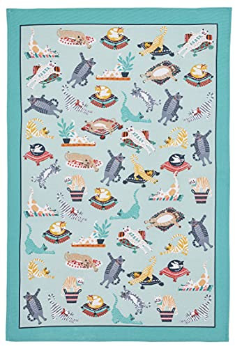 Ulster Weavers - Cute Cats Tea Towel (74 x 48cm) - 100% Cotton - Washable - Blue Dish Cloths/Dish Towel with Cats - Blue Cat Tea Towel Gifts - Kitchen Accessories & Decor - Cat Lovers Gifts