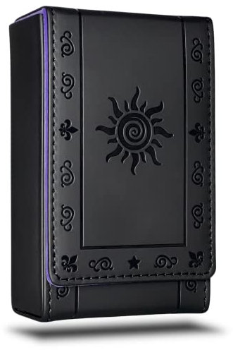 Luck Lab Tarotkartenetui aus Leder – Schwarz – für die meisten Tarotkarten in Standardgröße (passend für Deckgröße mit Box mit den Maßen 4,875 x 2,875 x 1,25) – Sonnen-Design, schwarz/lila, Standard