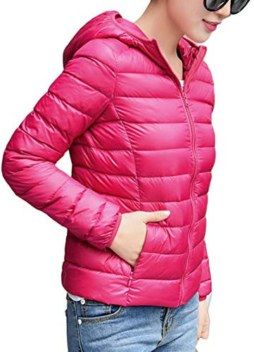 YOUCAI Piumino Leggero Donna con Cappuccio Ultraleggeri Slim Giacche di Imbottito Slim Fit Capispalla Corto Giacca Primaverile Invernale,Rose,L