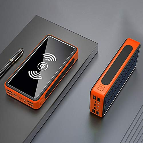 Power Bank Carga Inalámbrica Panel De Batería Solar Powerbank Cargador De Teléfono Móvil De Gran Capacidad Paquete De Batería Externo,Naranja,80000mAh