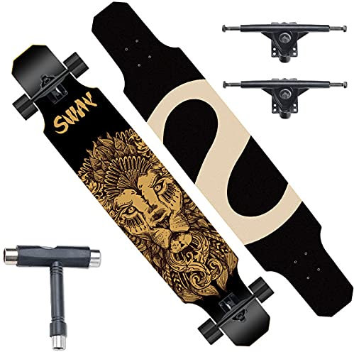 VOMI 120cm Longboard Anfänger Skateboard Komplette, Ausgestattet mit ABEC-9 Lagern, 9-lagiger Kanadischer Ahorn Double Kick Deck Concave mit All-in-one Skate T-Tool für Profis Erwachsene Jugendliche,B