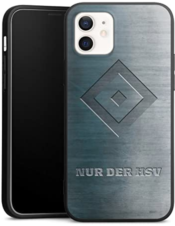 Premium Silikon Hülle kompatibel mit Apple iPhone 12 Handyhülle schwarz Case HSV Hamburger SV Metallic Look