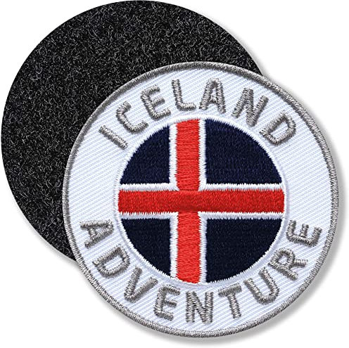 Island Iceland/Klett-Patch gestickt rund/Klett Patch Patches Aufnäher Applikation zum aufnähen aufkleben auf Kleidung Rucksack Taschen Flagge