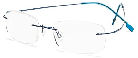 Randlos Lesebrille super Light Titan Lesehilfe für Damen und Herren (Blau, +1.50)