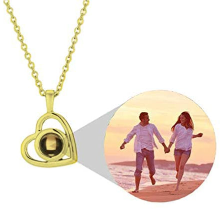 CZD Projection Necklace Personalised Photo,Necklace with Picture Inside,Photo Necklace Projection,Personalised Jewellery,Heart Locket Necklace,Sterling Silver Necklaces for Women (Gold)