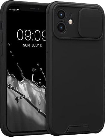 kwmobile Hybrid Case Compatible with Apple iPhone 12 - Case with Camera Cover and Bumper - Phone Cover - Black