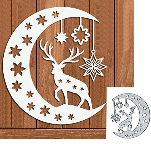 Weihnachts-Elch, Stern, Mond, Metall, Stanzformen für Kartenherstellung, Weihnachten, Hirsch, Schneeflocke, Karten, Stanzschablonen, DIY, Scrapbooking, dekorative Prägepapier, Karten, Kunsthandwerk