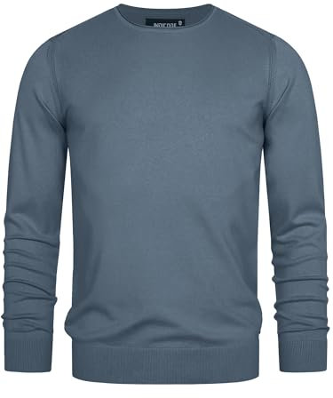 Indicode Herren Gamal Strickpullover aus 80% Baumwolle | Pullover O-Neck Pulli Männer China Blue Mix, XL