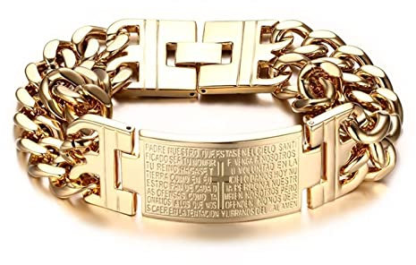 Aotiwe Festival Armbänder, Armband Männer Edelstahl Spanisches Bibel Vaterunser Kreuz Armband Gold Schrift