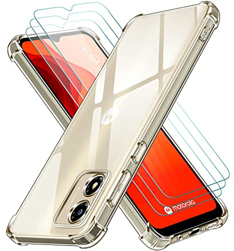 ivoler 4 en 1 Coque pour Motorola Moto E13 avec 3 Pièces Verre Trempé, Ultra Transparent Étui de Protection en Silicone Antichoc, Souple TPU Anti-Rayures Bumper Housse