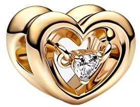 BEEUVIP Damen Vergoldung Radiant Heart oder Floating Stone Charm Anhänger für Armband 925 Sterling Silber Geburtsstein Charms Beads passend für Armband