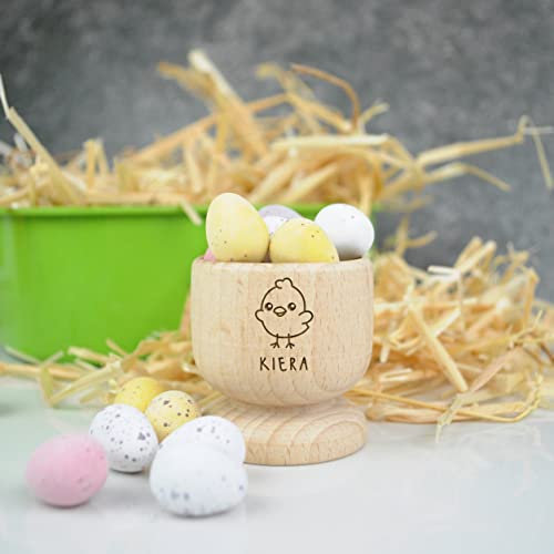 Personalised Egg Cup, Engraved Wooden Egg Cup, Easter Gift for Kids, Dippy Egg Holder, Bunny Rabbit, Chick (Pack 1)