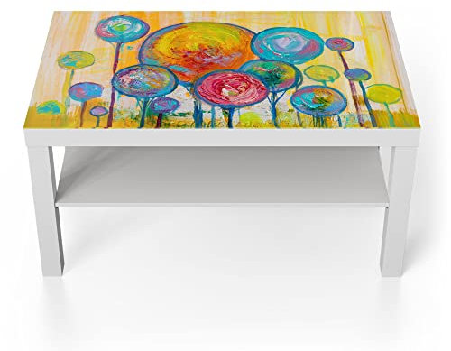 DEQORI Glastisch | weiß groß 90x50 cm | Motiv Baumkronen nach Kandinsky | ausgefallener Beistelltisch aus Glas | Hochglanz Couchtisch fürs Wohnzimmer | moderner Couch Tisch mit Design