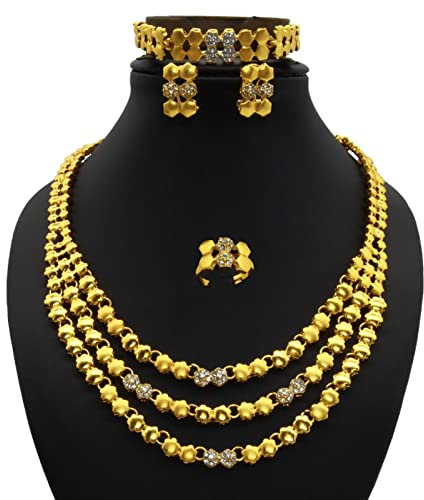 LAYCHEN Afrikanisches Schmuck-set Multilayer-halsketten-armband-quadrat-ohrringe Für Frauen-goldfarben-dubai-hochzeits-europäische Schmuck-geschenke