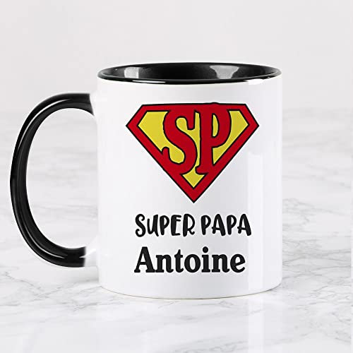 Wanapix | Tasse Personnalisée Fête des Pères | Tasse à Café Personnalisable | Céramique Mug Fete des Pères | cadeaux papa | Va au micro-ondes | Noir - Super père