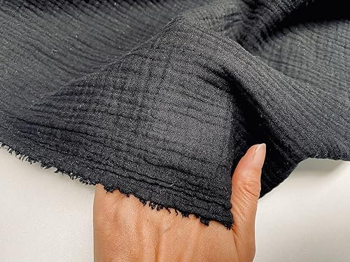 Double Gaze Musselin 100% Baumwolle Stoff Vorhänge Feiner Käse Baby Tuch Leinen Optik Event Hochzeit Textil – 140 cm breit (1, Schwarz)