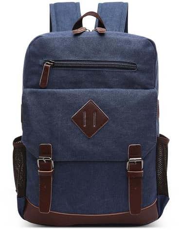 DEEVORCA Retro Canvas Herren Rucksack Mode Groß Kapazität Schulrucksack für 17.3 Zoll Laptop Mehrere Taschen Tagesrucksack Reisen Lässig Arbeit Camping Täglich Leinwand Herren Backpack Blau