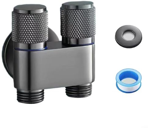 Rubinetto a Controllo Doppio, Valvola ad Angolo G1/2 1 in 2 Out, per Lavatrice e WC, Triangolare (Grigio)